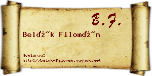 Belák Filomén névjegykártya